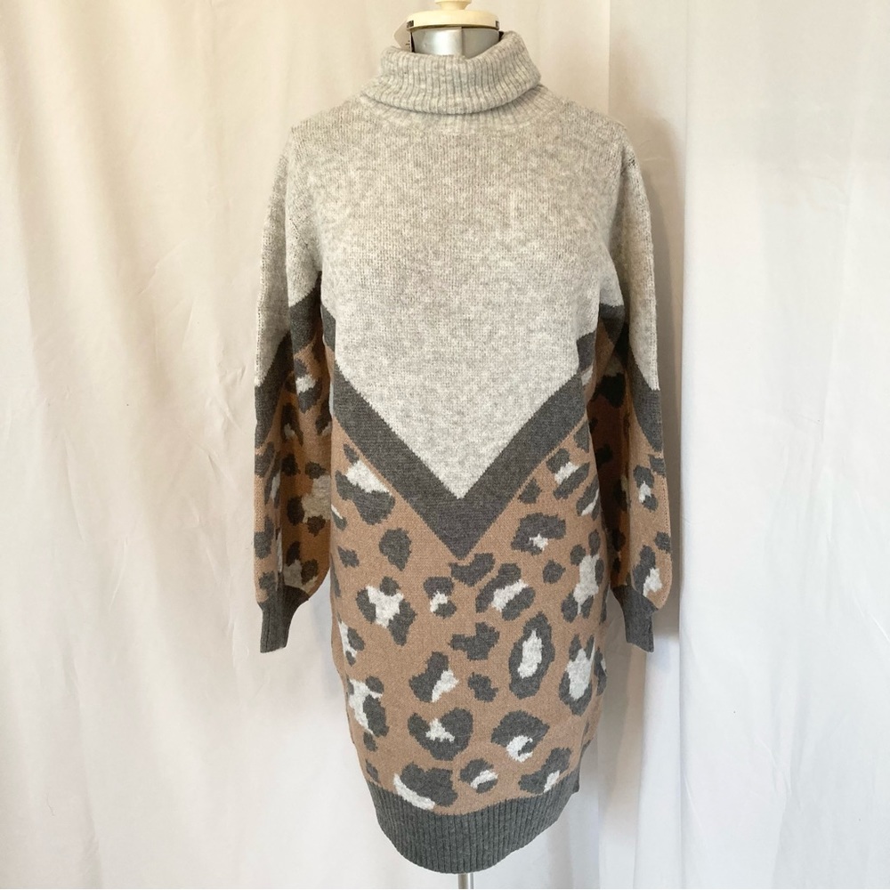 Turtleneck Leopard Print Dress or Tunic L/XL